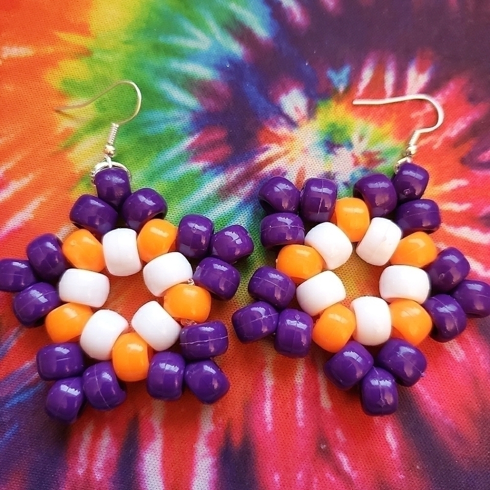 Handmade Purple Orange White Kandi Star Earrings